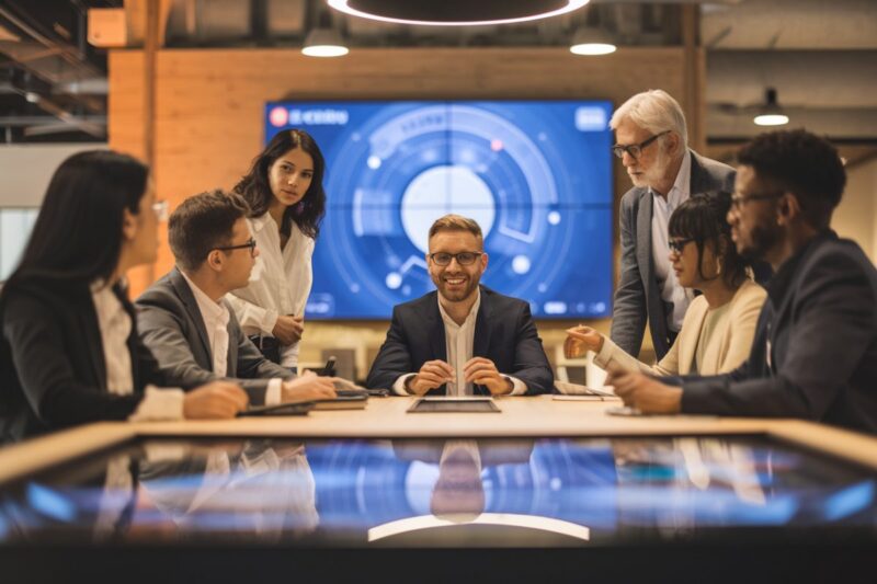 Interface numérique d'un assistant IA en réunion RH