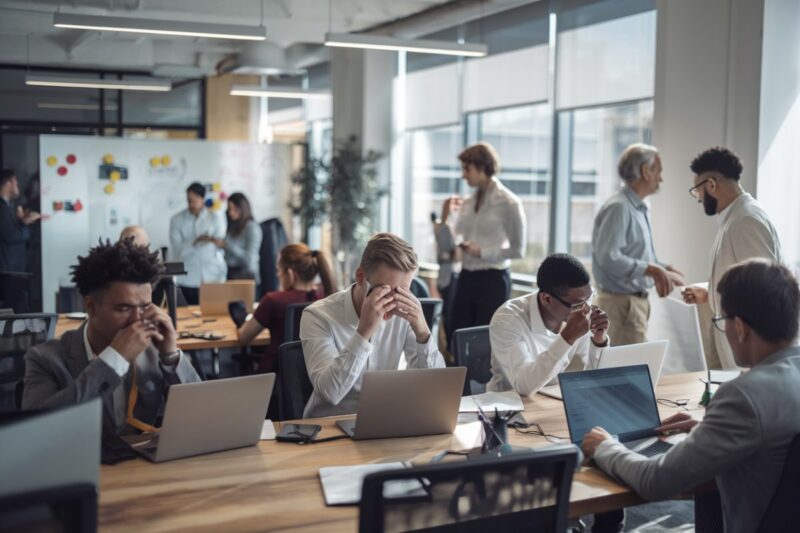 Des employ&eacute;s discutant d'un changement de carri&egrave;re dans un bureau